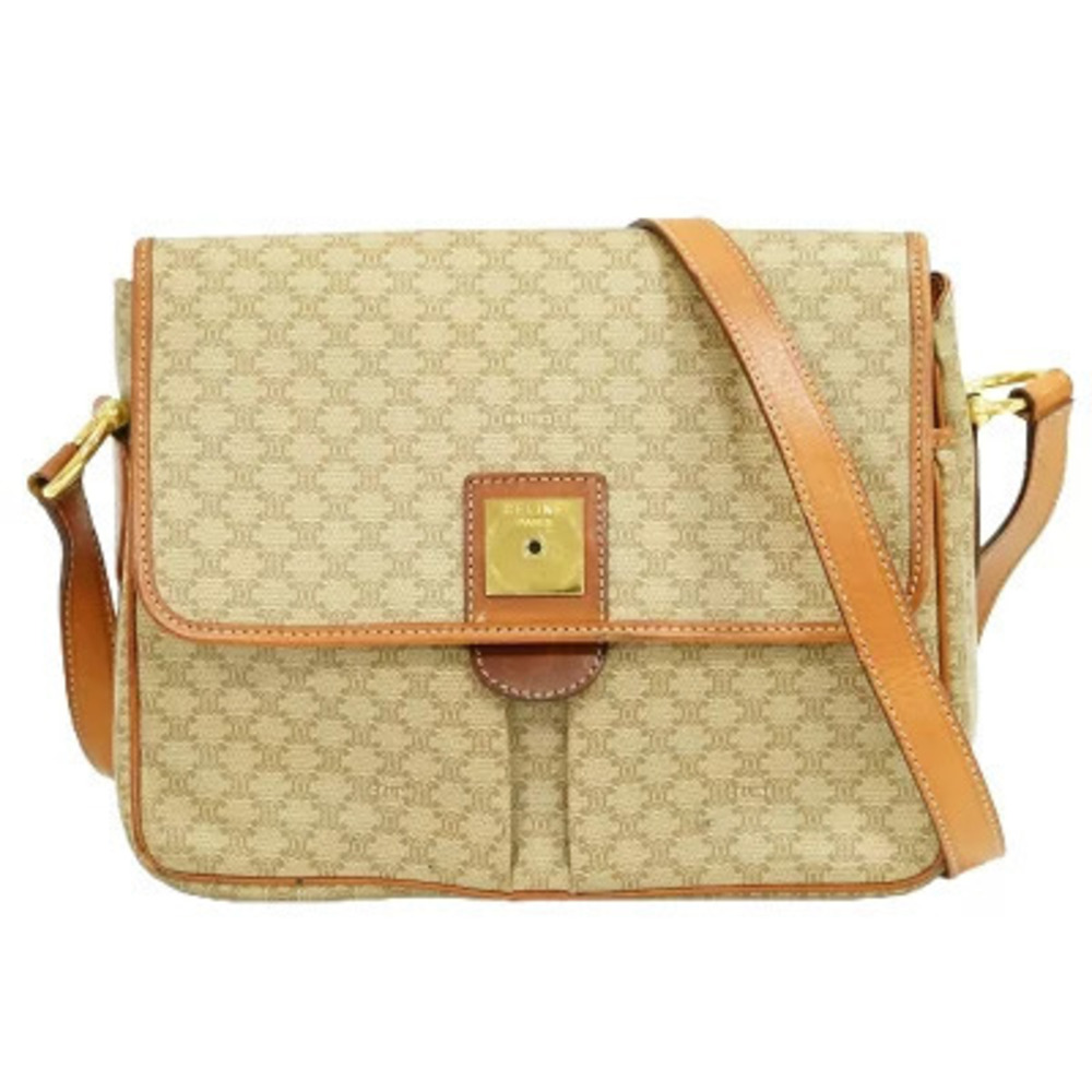 Celine Macadam Shoulder Bag Beige Brown Tan